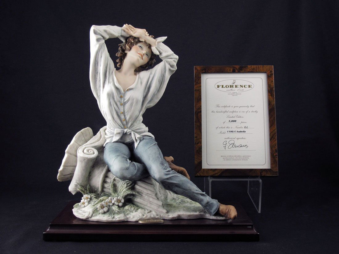 GIUSEPPE ARMANI 1998 ISABELLA 1190C #21/5000: GIUSEPPE ARMANI LIMITED EDITION FIGURINE ISABELLA: 1190 C, 1998, #21/5000, "Florence sculture d'arte" Made in Italy, 11 1/2"h. with box 8" x 14 1/2" x 14 1/2", and coa.