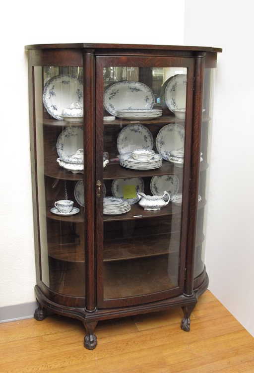 166: LARKIN TIGER OAK TRIPLE BOWFRONT CHINA CABINET On LiveAuctioneers - 166: LARKIN TIGER OAK TRIPLE BOWFRONT CHINA CABINET On LiveAuctioneers