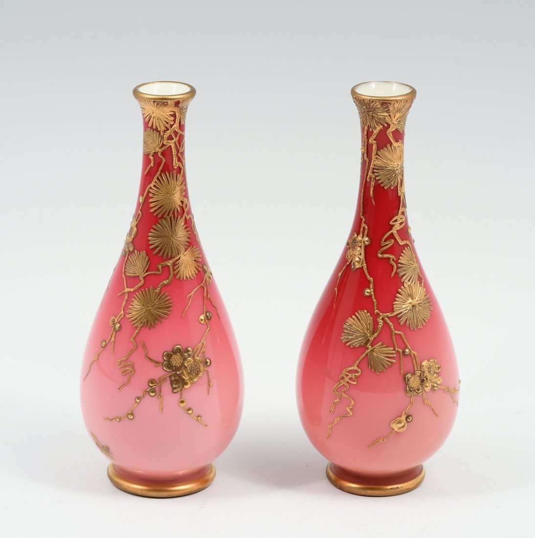 PAIR WEBB PEACHBLOW VASELINE GLASS VASES (1 of 4)