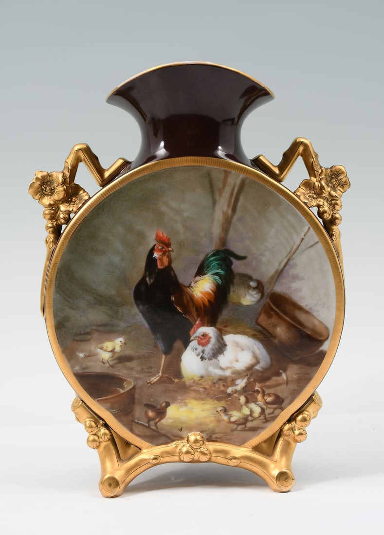 FINELY PAINTED CHICKEN MOON FLASK VASE (1 of 4)