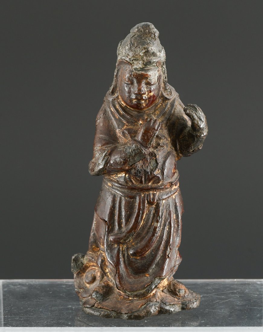 EARLY CHINESE TANG? GILT BRONZE SCHOLAR SCULPTURE (1 of 7)