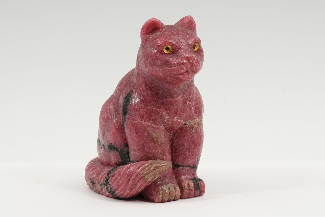 CARVED RUSSIAN PINK CHALCEDONY CAT (1 of 5)