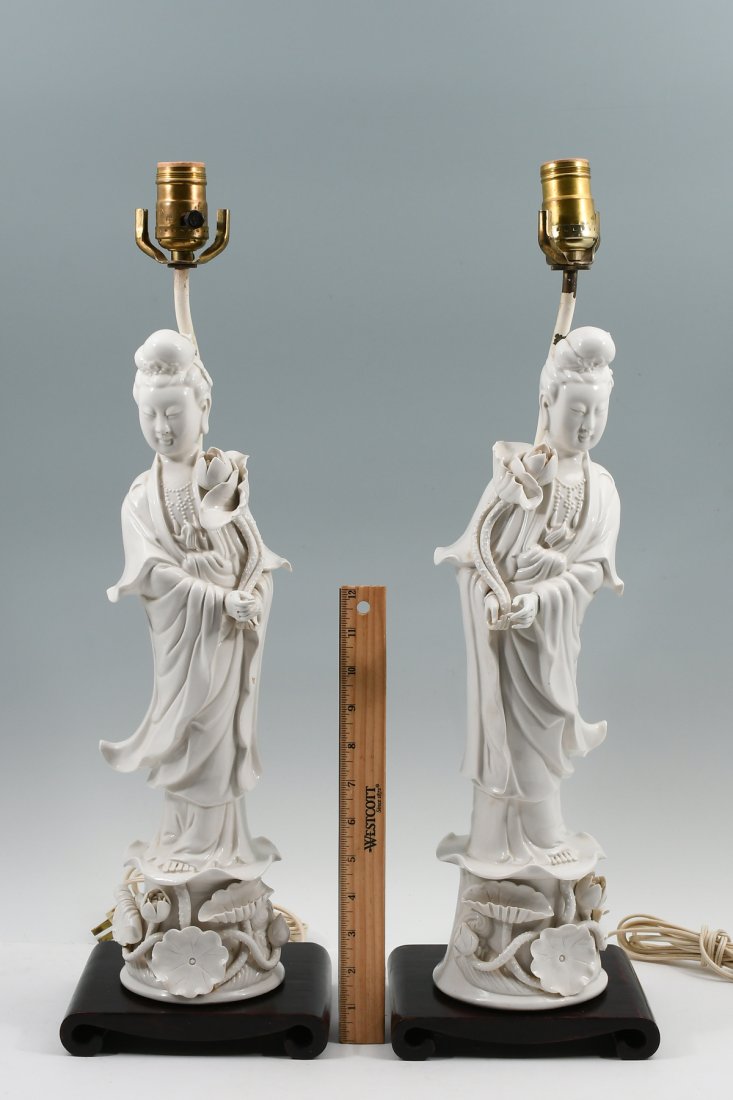 PAIR OF BLANC DE CHINE GUANYIN LAMPS (1 of 7)