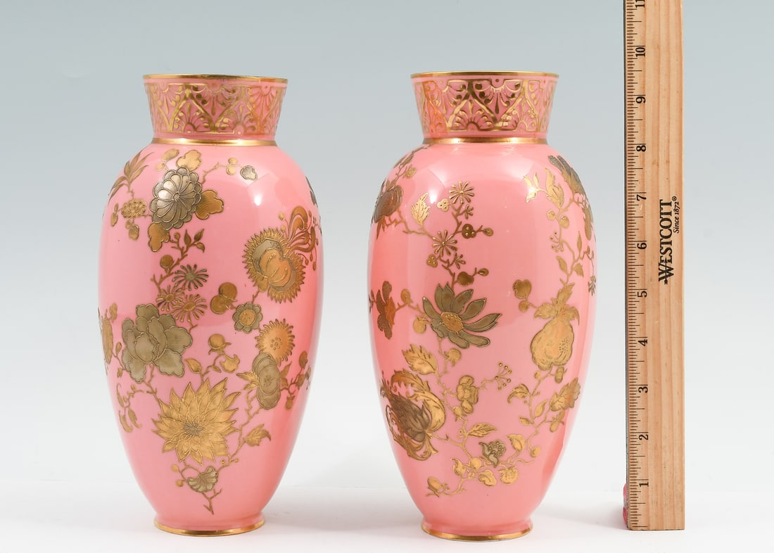 PAIR OF ROYAL CROWN DERBY PINK PORCELAIN VASES (1 of 5)
