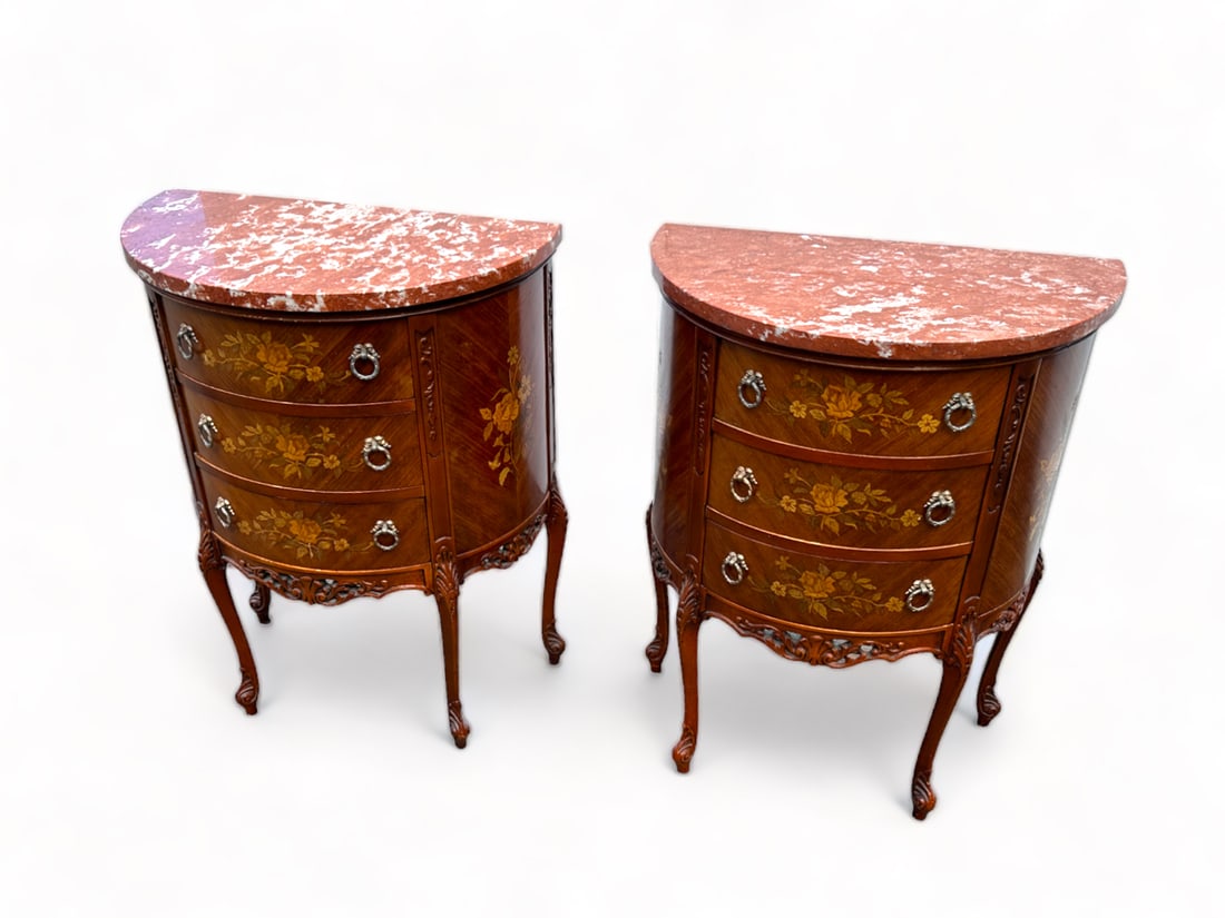 PAIR OF FRENCH MARBLE TOP NIGHT STANDS (1 of 6)
