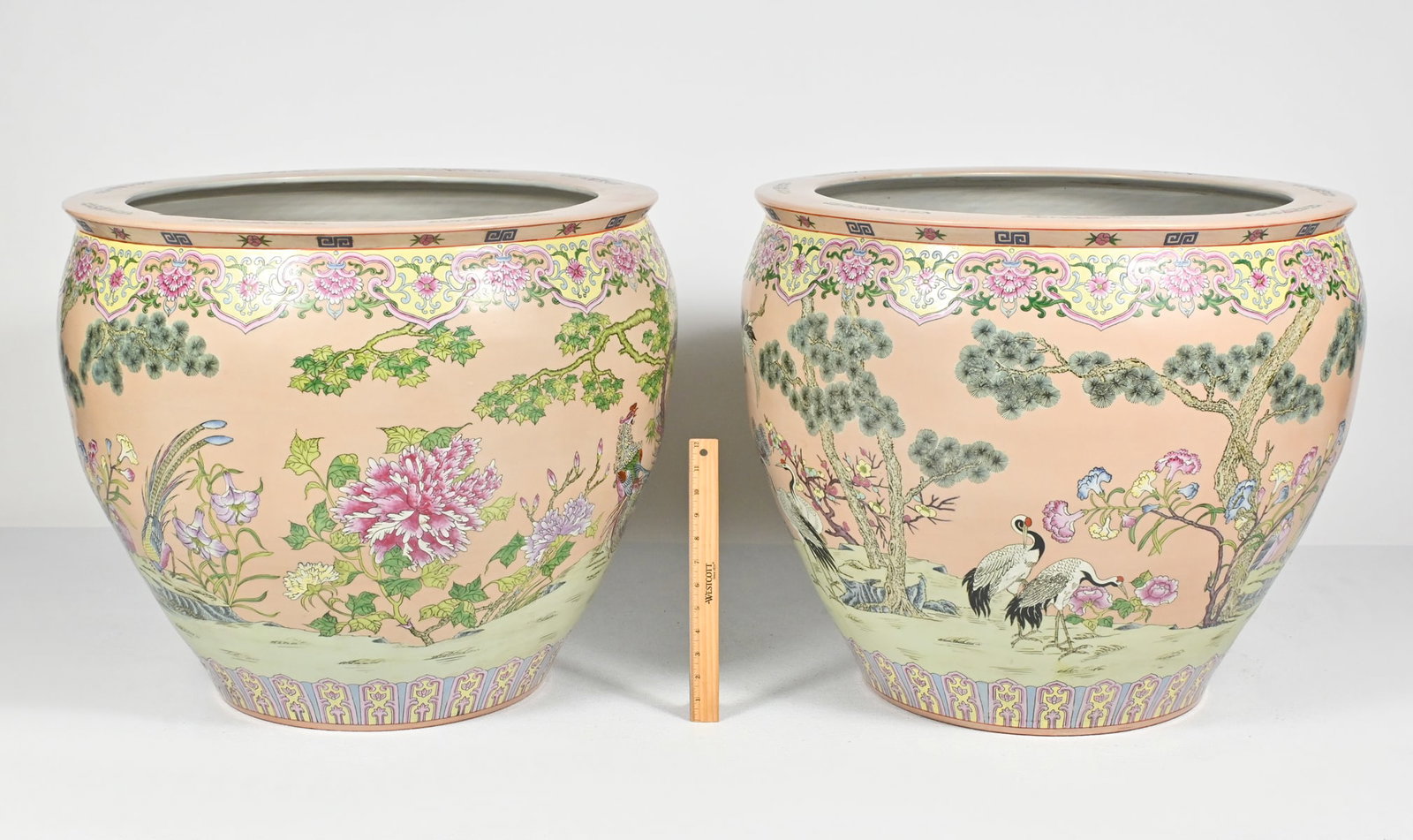 PAIR LARGE CHINESE PORCELAIN JARDINIERES & STANDS (1 of 5)