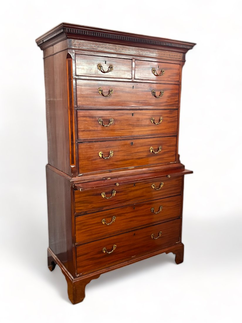 18TH-C. ENGLISH INLAID CHIPPENDALE CHEST ON CHEST (1 of 8)