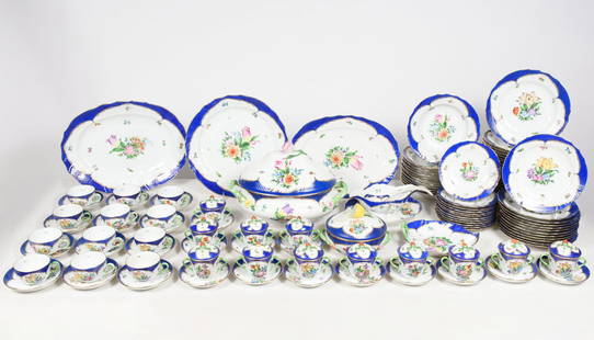 HEREND PORCELAIN DINNERWARE & SERVING PIECES: HEREND PORCELAIN DINNERWARE & SERVING PIECES: This 115-pc. collection of Herend "Printemps" pattern china consists of: 12- Teacups, 12- saucers, 12- lidded bouillon cups, 12- bouillon saucers, 12-