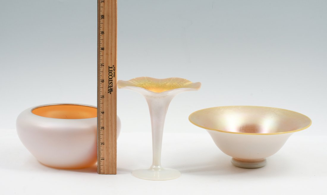 3 PC. STEUBEN CALCITE & AURENE ART GLASS VASES (1 of 4)