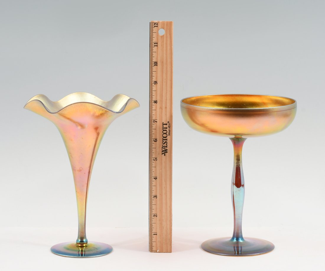 2 PC. STEUBEN AURENE ART GLASS VASE & COMPOTE (1 of 7)