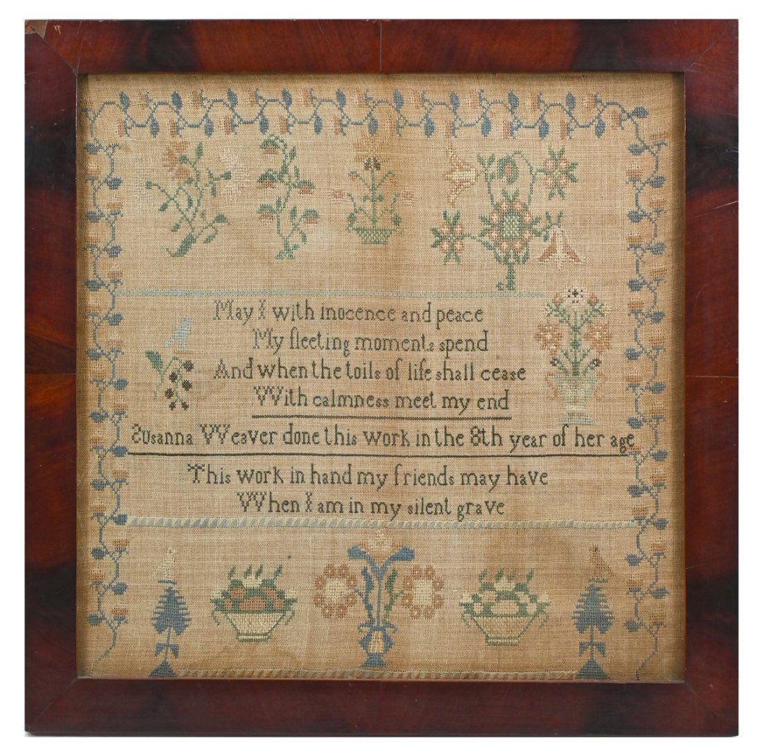 19TH-C. SUSANNA WEAVER AMERICAN FOLK ART SAMPLER (1 of 4)