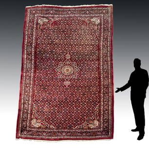 PERSIAN BIDJAR DESIGN ORIENTAL CARPET: IMPORTANT PERSIAN ESTATE ORIENTAL BIDJAR DESIGN CARPET: Red Field, geometric designs and ornaments. 11' 7" x 7' 11".