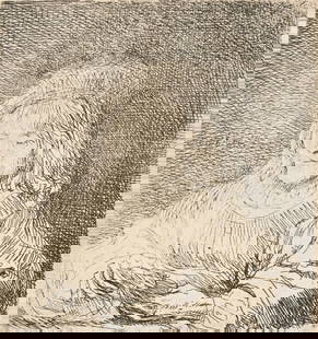 REMBRANDT “THE CARD PLAYER” MILLENIUM ETCHING: VAN RIJN, Rembrandt, (Dutch, 1606-1669): “The Card Player”, Etching, sight size 6.25” x 6” with margins, framed, 27” x 26”.