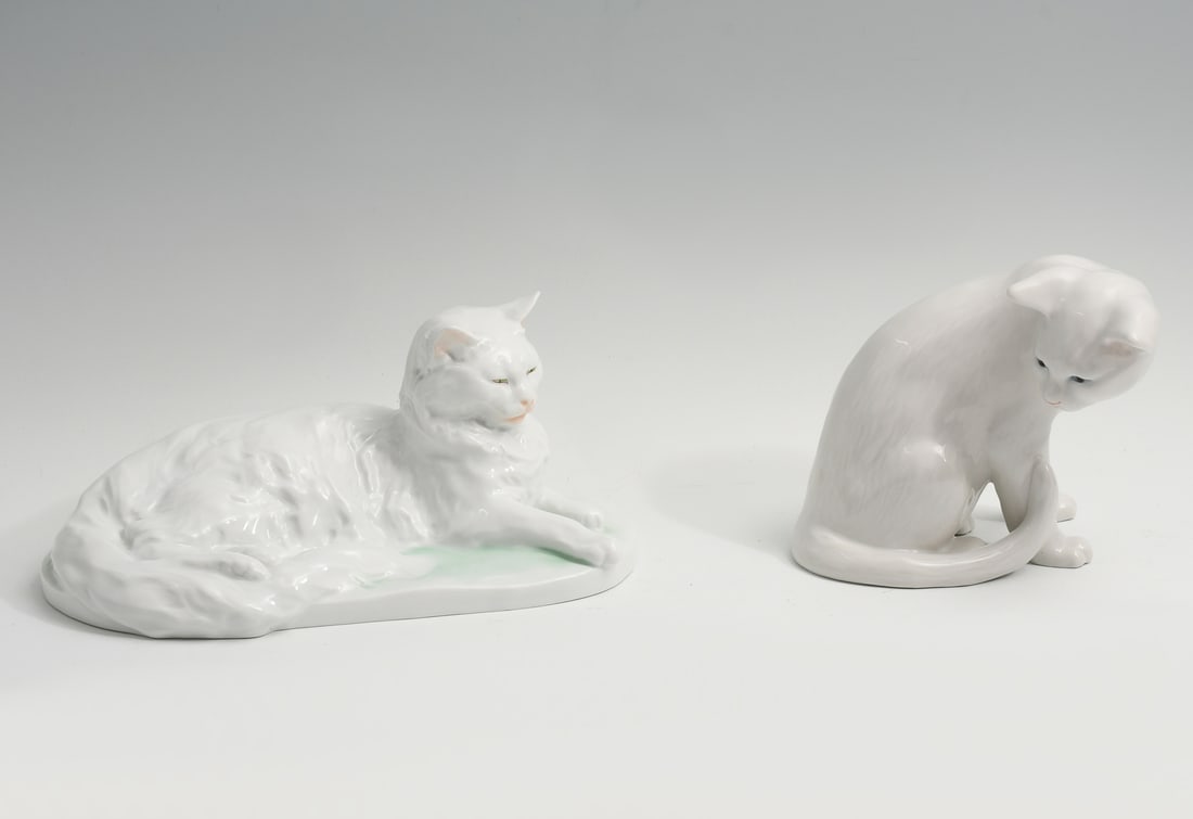 2 PC. HEREND & ROYAL COPENHAGEN CAT FIGURES (1 of 6)