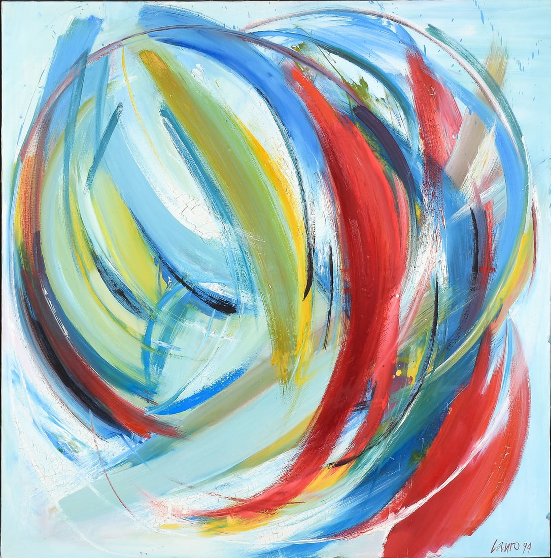 ROBERTO LAURO ABSTRACT PAINTING: LAURO, Roberto, (American/Swiss, b. 1932): ''9418'', Abstract Composition, Oil/Canvas, 47.25'' x 47.25'', signed lower right and dated '94, signed and titled verso, thin-edge wood frame, 48'' x 48.5''