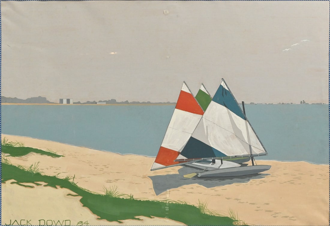 JACK DOWD SAILBOATS ON THE BEACH PAINTING (1 of 3)