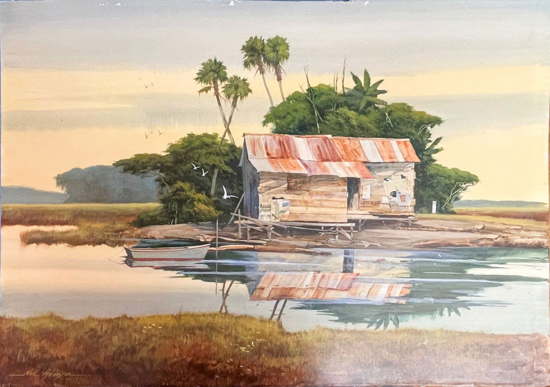 NEIL ADAMSON MIXED MEDIA FLORIDA BACKWATER PAINTING (1 of 3)