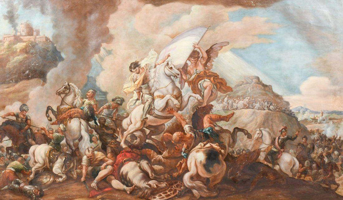 LARGE NEOCLASSICAL STYLE BATTLE SCENE PAINTING BY ERNESTO LOPEZ (1 of 6)