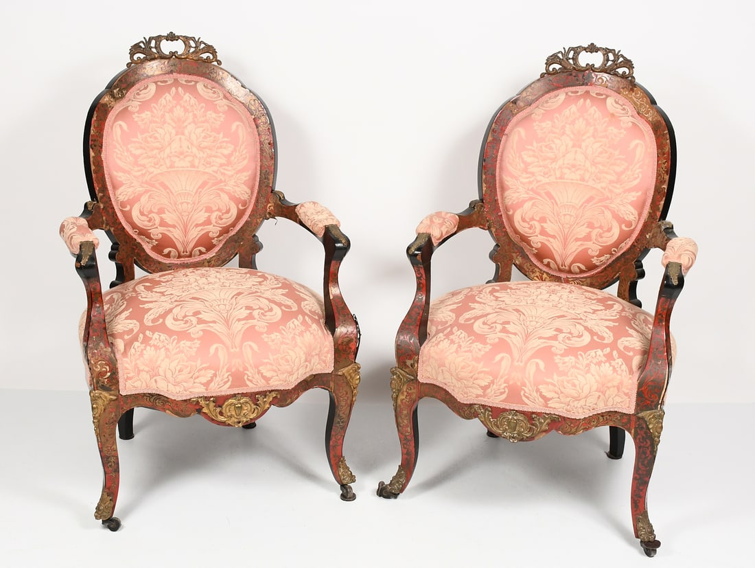PAIR 19TH-C. FRENCH LOUIS XV BOULLE INLAID ARMCHAI (1 of 9)