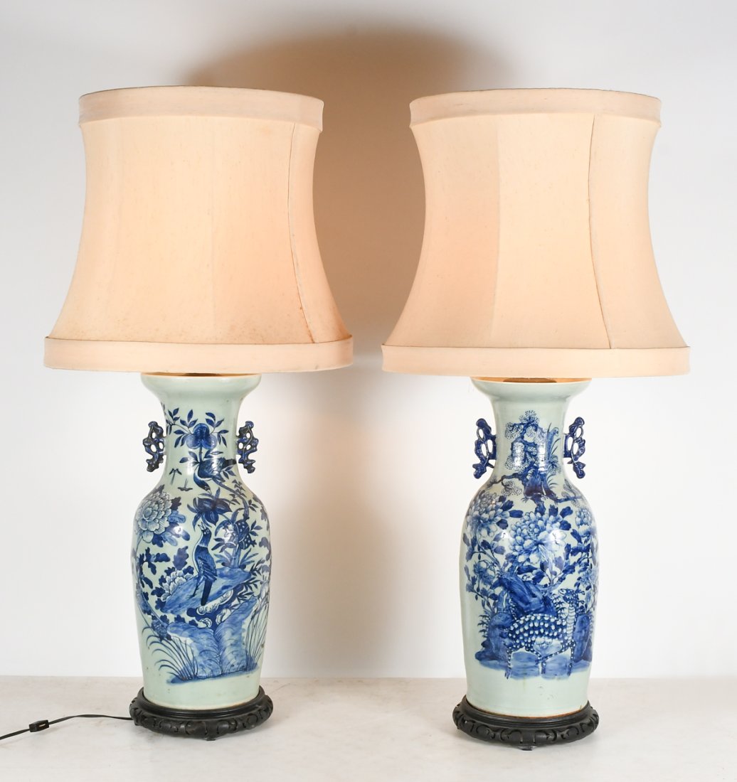 PAIR 19TH-CENTURY CHINESE PORCELAIN FLORAL LAMPS (1 of 5)