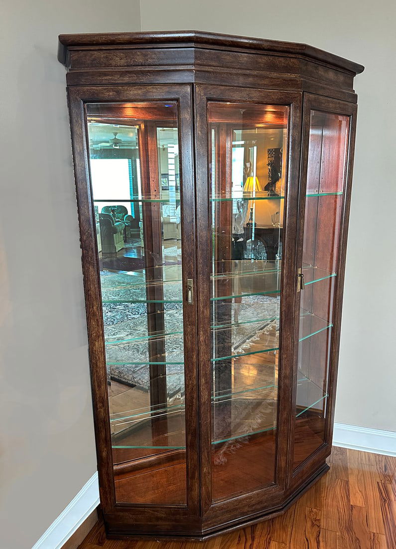 CANTED MAHOGANY GLASS CURIO/DISPLAY CABINET (1 of 3)