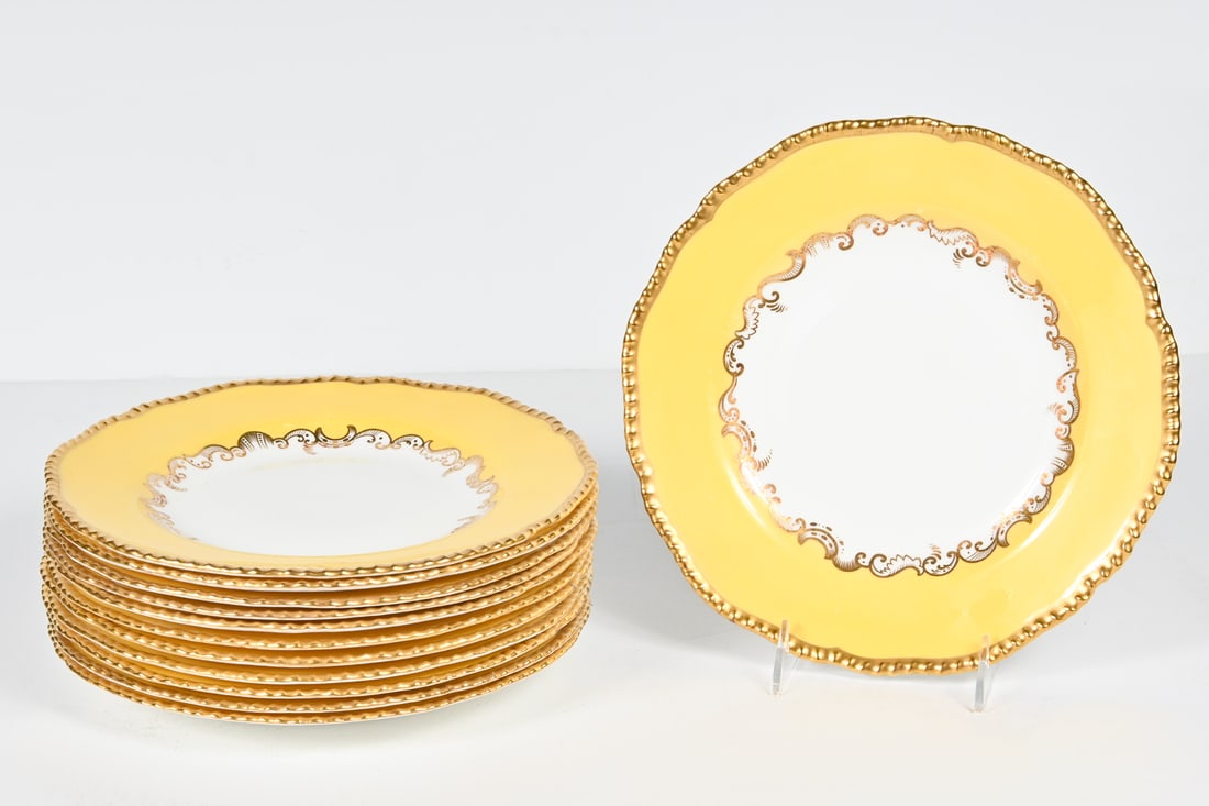 12 PC. GOLD RIMMED COALPORT DINNER PLATES (1 of 5)