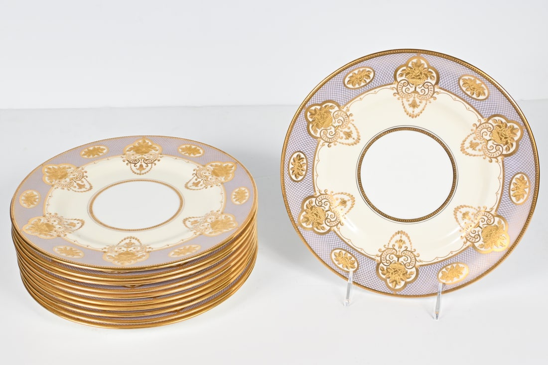 12 PC. GOLD & FLORAL ROYAL DOULTON DINNER PLATES (1 of 5)