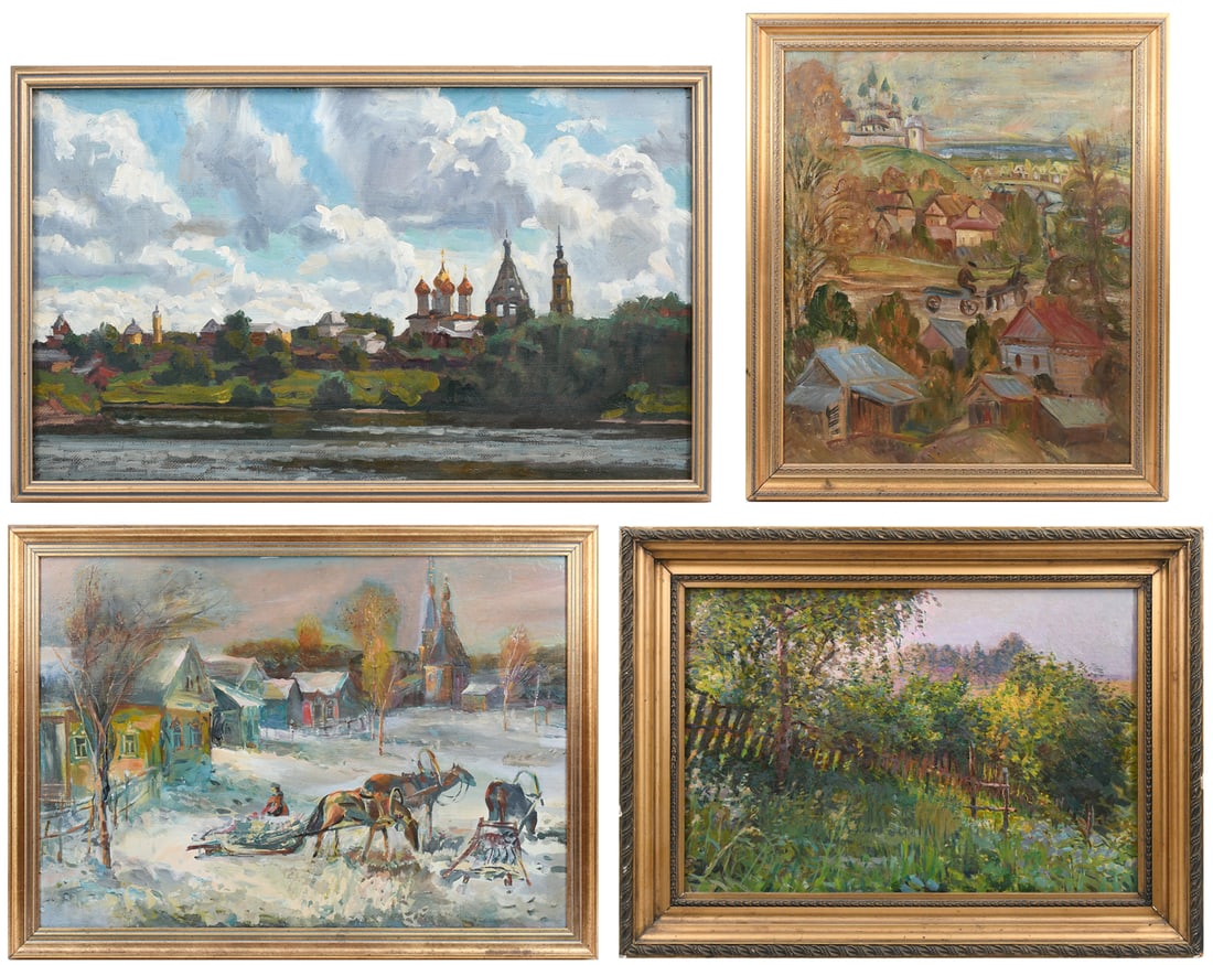 FOUR RUSSIAN VILLAGE PAINTINGS (1 of 9)