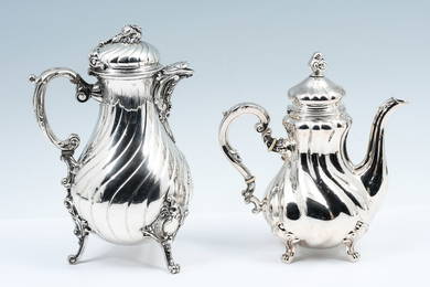 2 PC. GERMAN .800 & STERLING TEA & COFFEE POTS