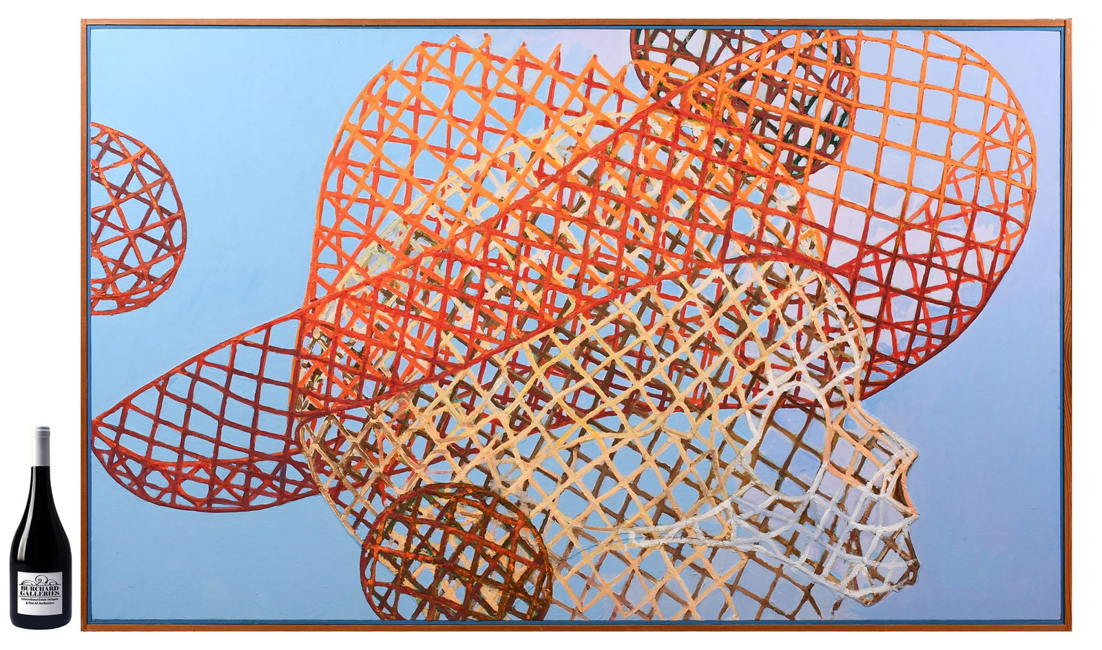 LARGE THEO WUJCIK ABSTRACT COMPOSITION PAINTING: WUJCIK, Theo, (American, 1936-2014): Abstract Net-like Forms, Oil/Canvas, 36" x 60", signed and dated 1986 verso, thin-edge wood frame, 40" x 64".