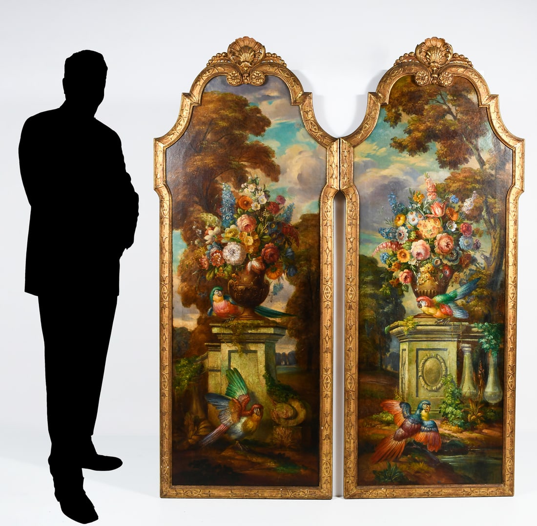 TWO-PANEL OIL/LEATHER ENGLISH CRAFT SCHOOL PAINTING (1 of 7)