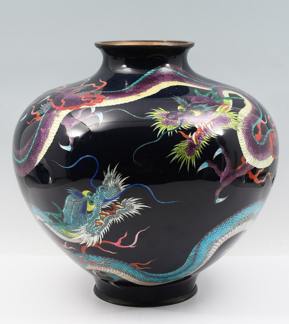 JAPANESE CLOISONNE ON COPPER DRAGON VASE (1 of 7)