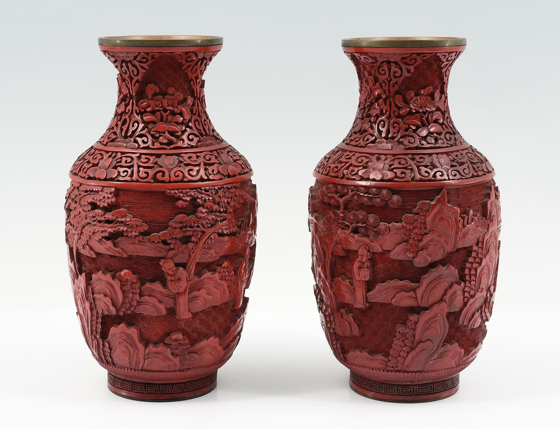 PAIR OF CHINESE CINNABAR VASES (1 of 5)