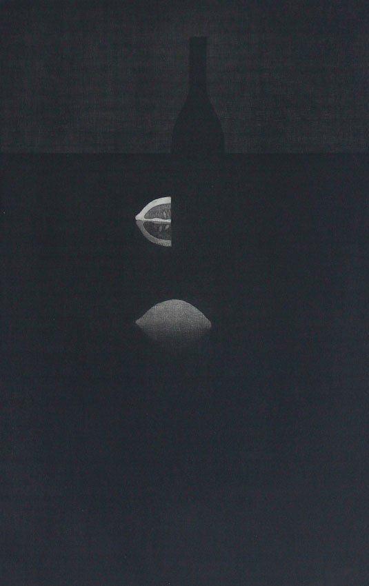 HAMAGUCHI BON A TIRER MEZZOTINT: HAMAGUCHI, Yozo, (Japanese, 1909-2000): Still Life with Lemon and Wine, Mezzotint, 30'' x 22 1/4'' with margins, pencil signed lower right, marked Bona Tirer lower left, unframed.