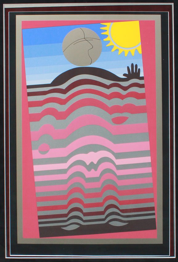 VICTOR VASARELY SERIGRAPH: VASARELY, Victor, (Hungarian, 1906-1997): "Extra-Terrestie fond Noir", Serigraph, Sight size, 20 1/4" x 17 1/4", pencil signed lower right, #'d 108/250, custom frame and mat, 36 3/4" x 26 3/4".