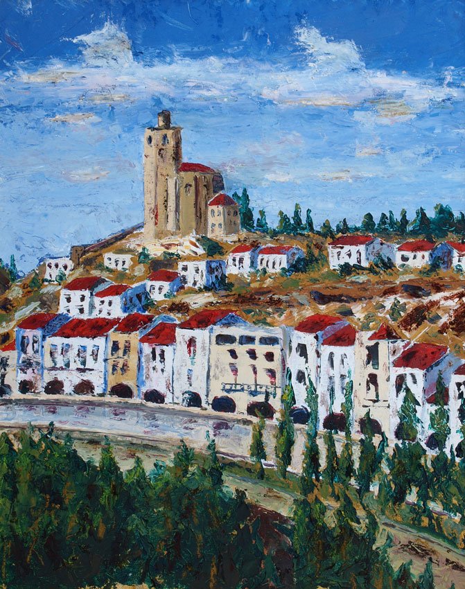 JOHN DESMOND EUROPEAN CITYSCAPE PAINTING: DESMOND, John Justin, (American, 20th Century): European cityscape, Oil/Canvas Board, unsigned, 16" x 20", contemporary gilt wood frame 23 3/4" x 19 3/4. Direct from the artists estate.
