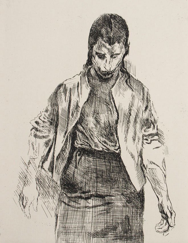 RAPHAEL SOYER ETCHING OF YOUNG GIRL STANDING: SOYER, Raphael, (American, 1899-1987): Young Girl Standing, Etching, 14 3/4" x 11" with margins, pencil signed lower right, unframed.