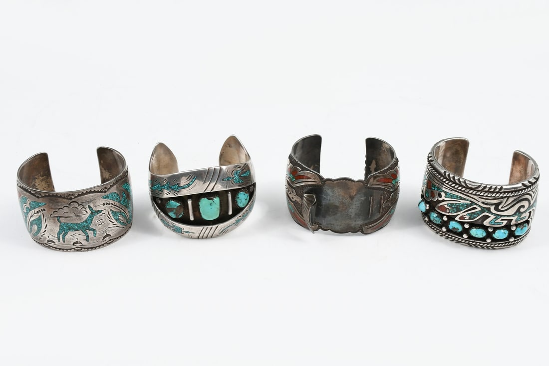 4 NAVAJO THOMAS SINGER SILVER TURQUOISE CUFFS (1 of 6)