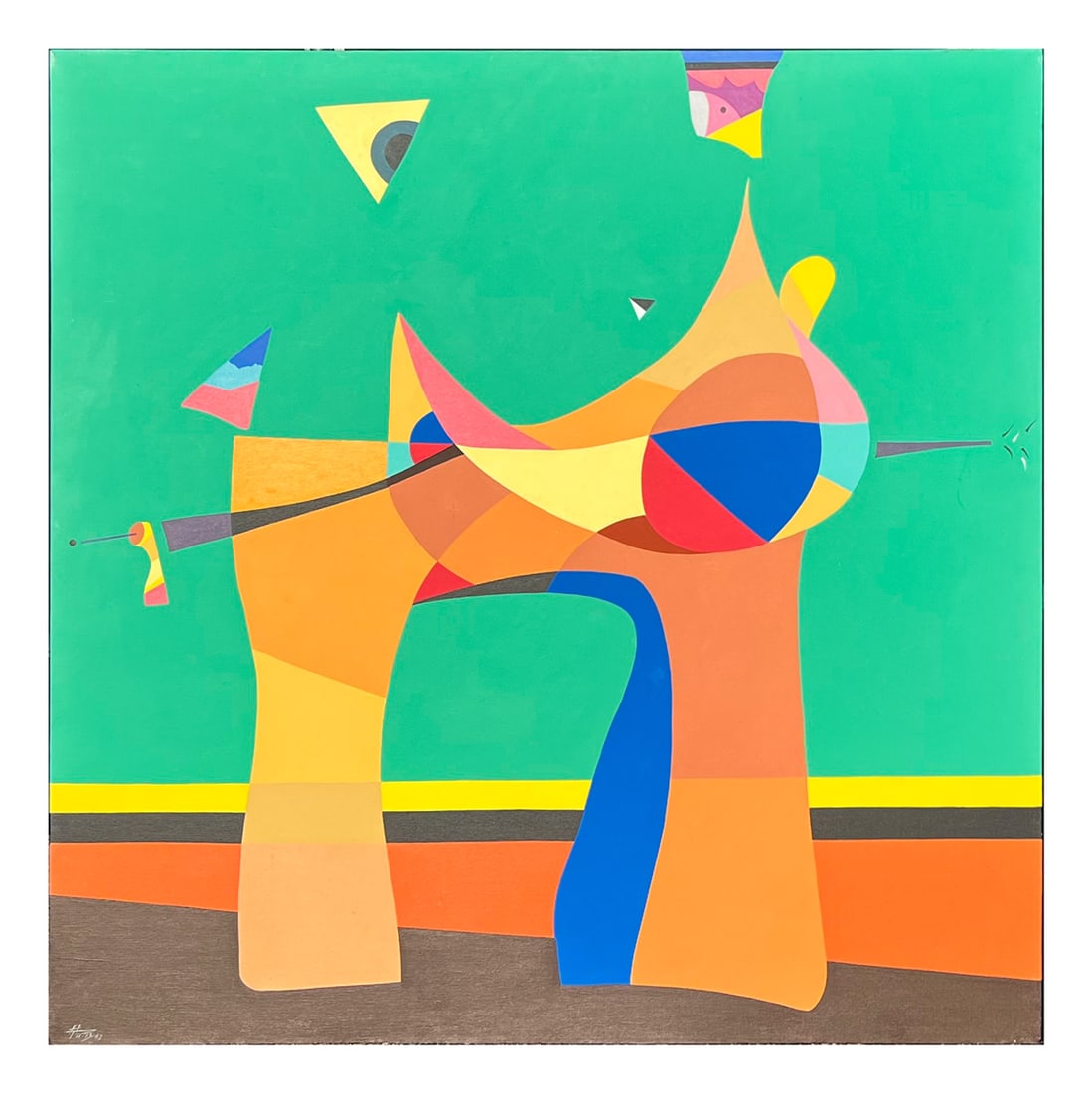 LARGE HELMUT PREISS ABSTRACT COMPOSITION PAINTING (1 of 3)