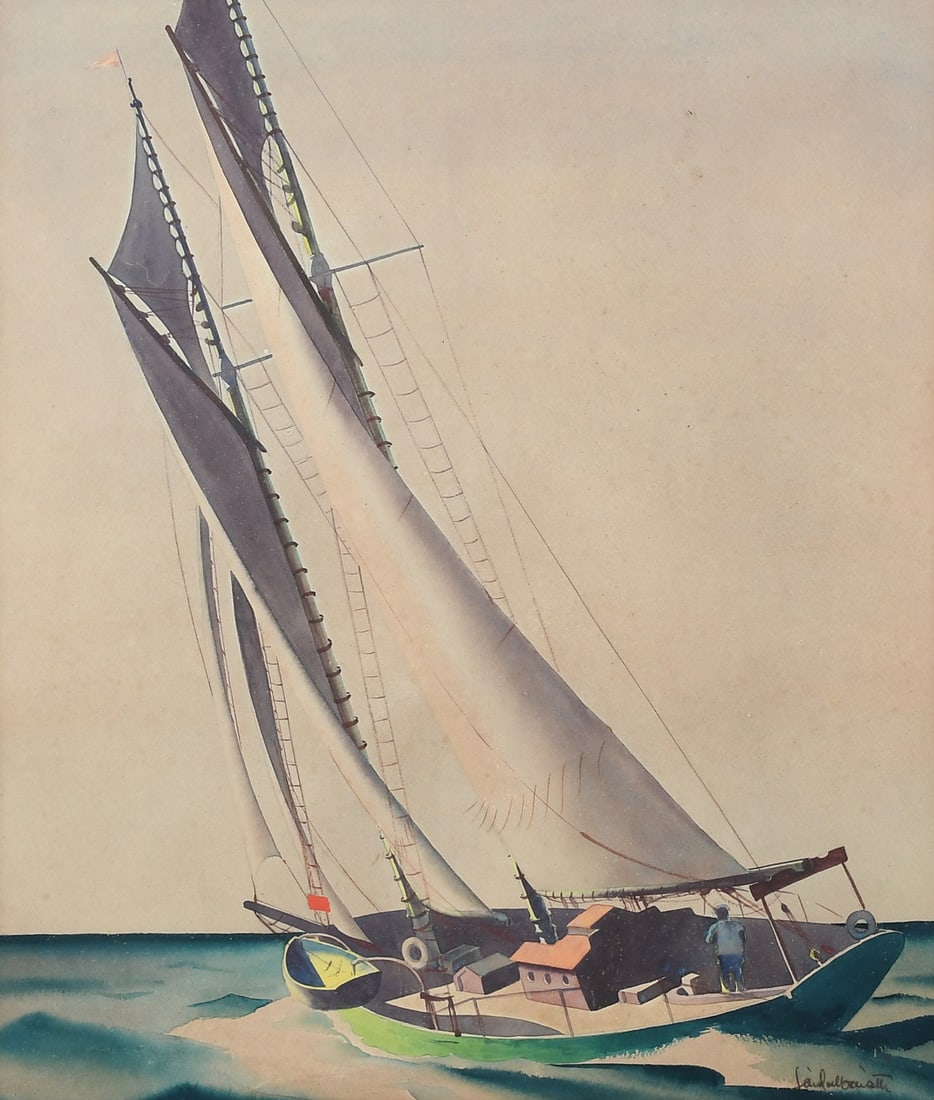 SANDOR BERNATH SAILING SLOOP WATERCOLOR PAINTING (1 of 3)