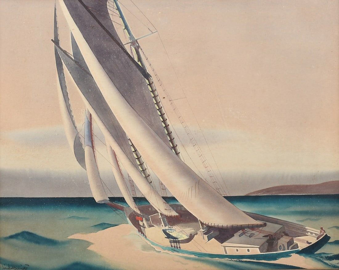 SANDOR BERNATH SAILBOAT OFF THE COAST PAINTING (1 of 3)