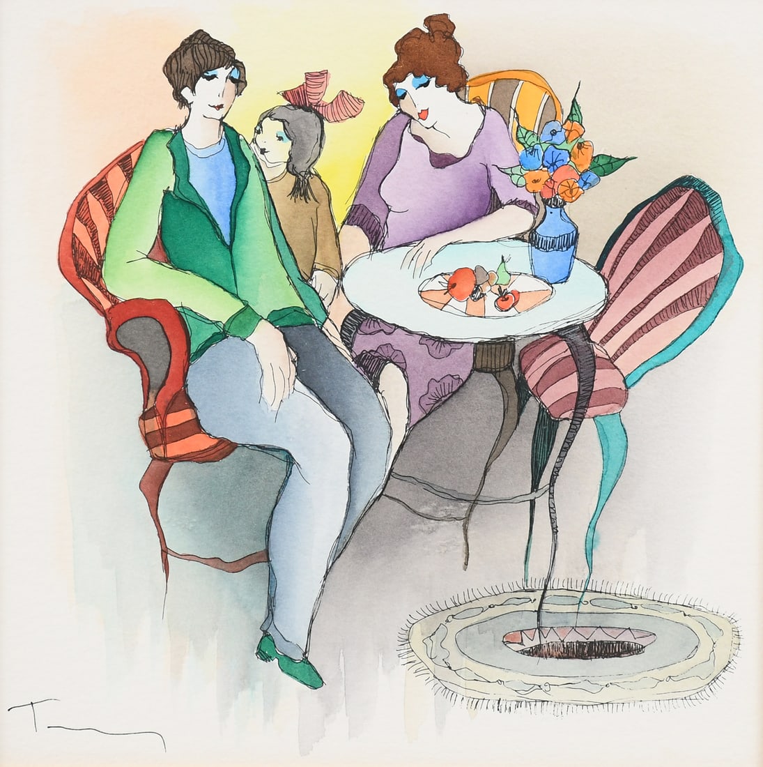 TARKAY "THREE GENERATIONS" MIXED MEDIA W/ WATERCOL (1 of 6)