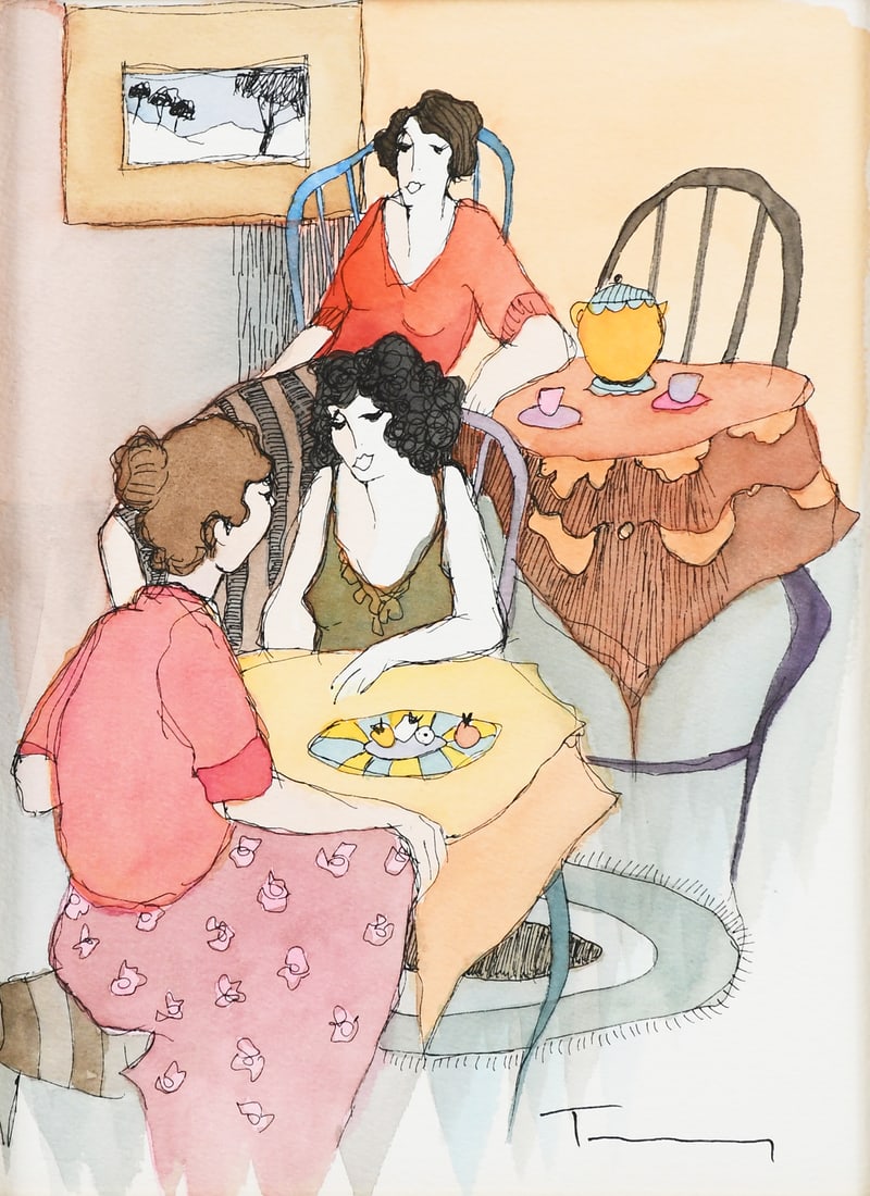 TARKAY WATERCOLOR/SERIGRAPH "BRUNCH AND FRIENDS" (1 of 6)