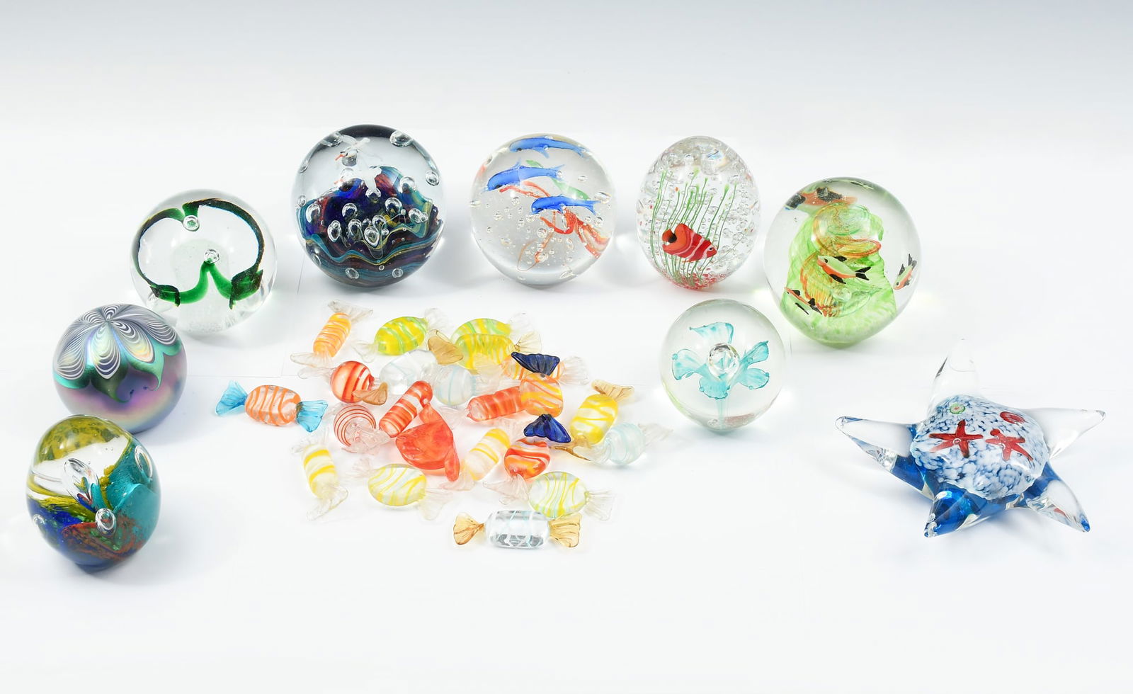 9 PC. ART GLASS PAPERWEIGHTS & CANDIES (1 of 5)