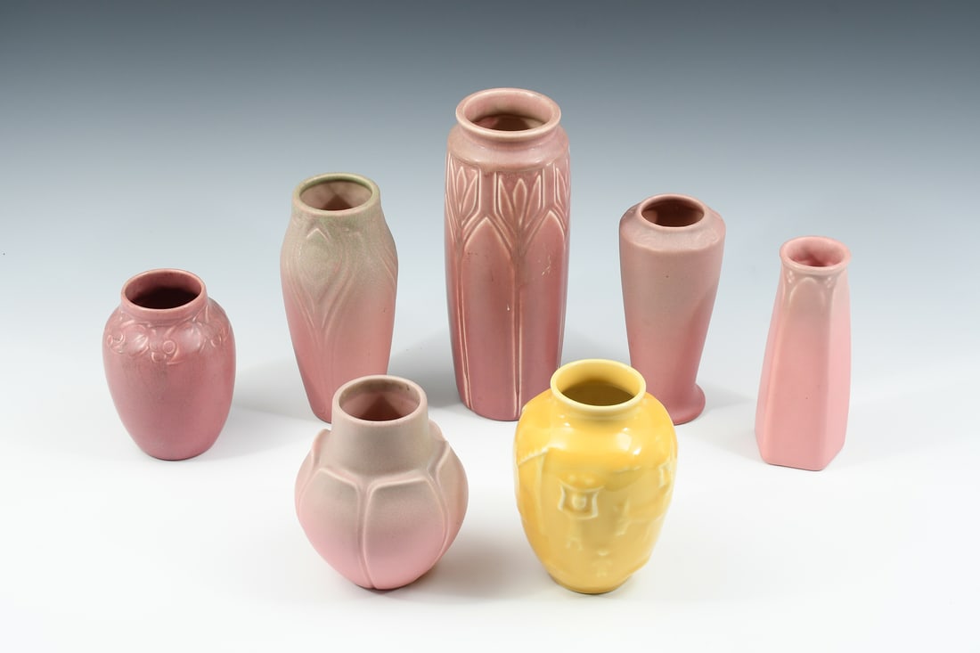 7 PC.  ROOKWOOD ART DECO POTTERY VASES (1 of 5)
