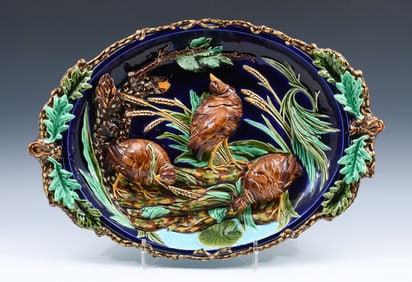 LARGE SARREGUEMINES MAJOLICA BIRD MOTIF PLATTER