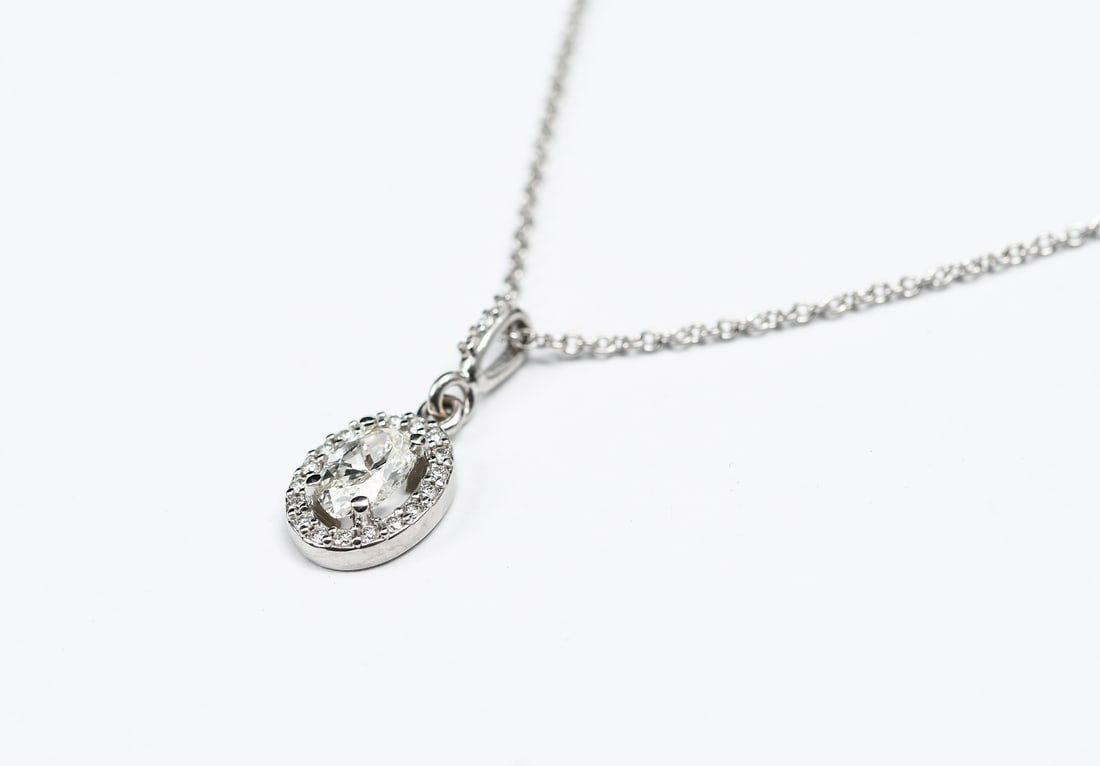 18K AND PLATINUM DIAMOND HALO PENDANT WITH CHAIN (1 of 5)