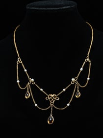 ART NOUVEAU CITRINE & PEARL NECKLESS