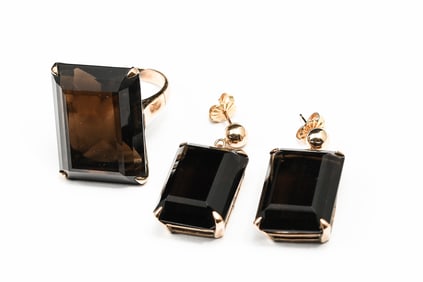 GOLD AND SMOKY QUARTZ JEWELRY SET