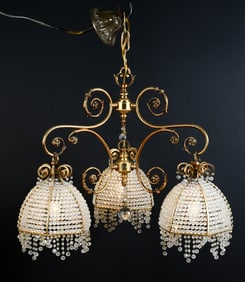 3-LIGHT GILT METAL SCROLLING CHANDELIER